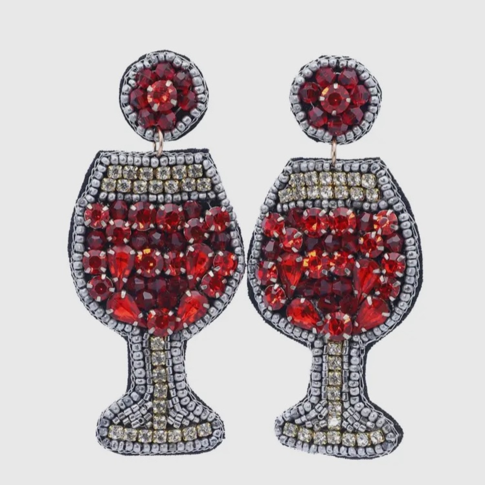 Beaded Wine Drop Earrings